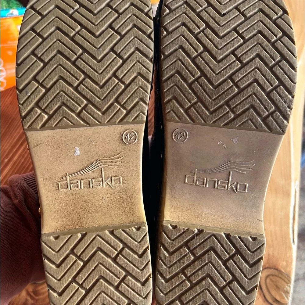 Dansko Black Perforated Clogs with Tan Sole - Picture 13 of 14